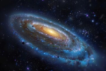 Fototapeta premium A Detailed View of a Spiral Galaxy Amidst a Starry Sky