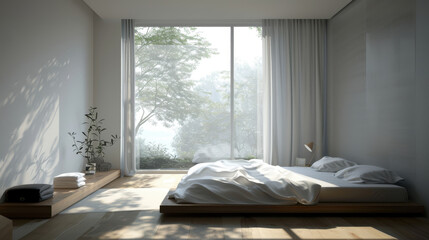 Minimalist bedroom with a tidy look and beautiful, natural light