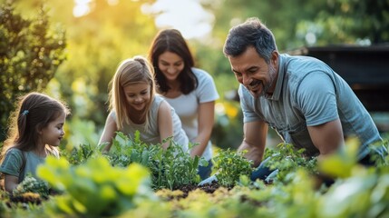 A family working together to clean the backyard, with each member handling a different task, making the job quick and easy