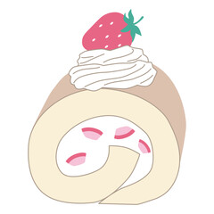 苺のロールケーキのベクターイラスト。お菓子、アイコン、ホイップ、いちご、スイーツ