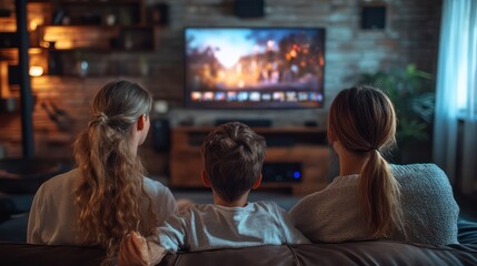 A family working together to organize their media center, neatly arranging DVDs, video games, and electronics for easy access.