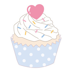 カップケーキのベクターイラスト。ハート、スイーツ、お菓子、アイコン、チョコスプレー