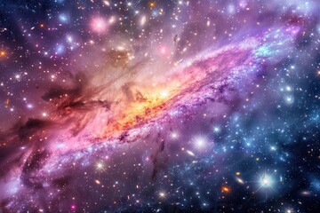 Naklejka premium A Vibrant Spiral Galaxy Amidst a Starry Cosmos