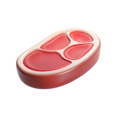 3D meat icon in red with smooth details, realistic and glossy design. Suitable for culinary, food-related, or restaurant projects. Isolated on transparent background, png.