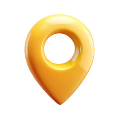 3D yellow location pin icon with a hollow center, representing navigation, direction, and maps in a sleek, modern design. Isolated on transparent background, png.