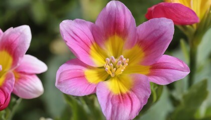 Fototapeta premium Vibrant pink and yellow flowers in bloom