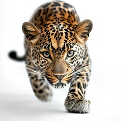 A majestic leopard in motion, showcasing its stunning coat and intense gaze, embodying the beauty of wildlife.