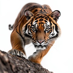 Naklejka premium A majestic tiger prowling confidently, showcasing its powerful build and striking orange and black striped coat.