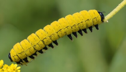  Yellow caterpillar on a stem ready for its next stage of life