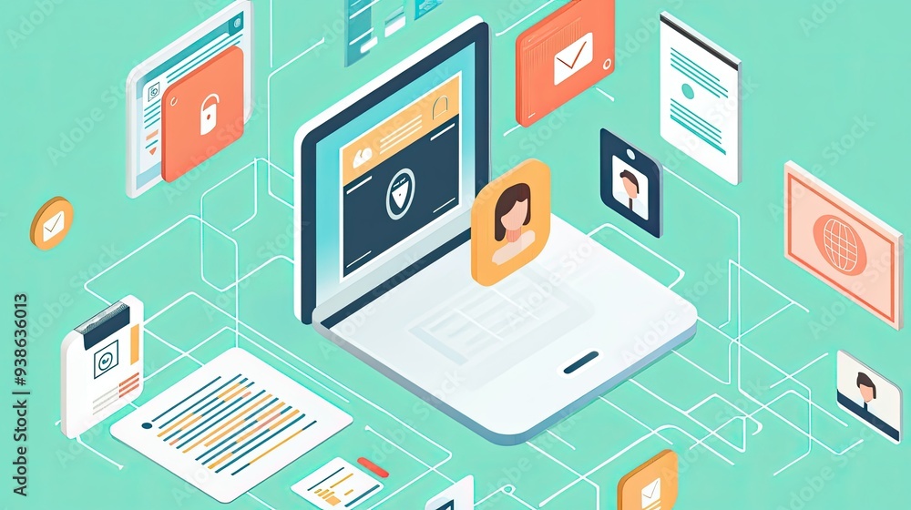 Aufkleber a flat lay of a digital identity verification process, with copy space available.