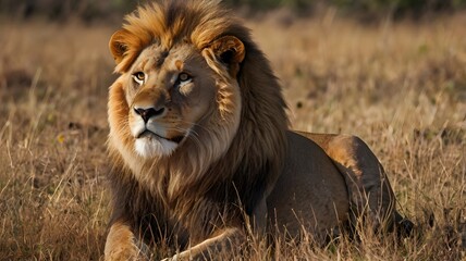 Obraz premium Standing tall in the grassy field, I am the king of the savannah. My powerful presence demands respect