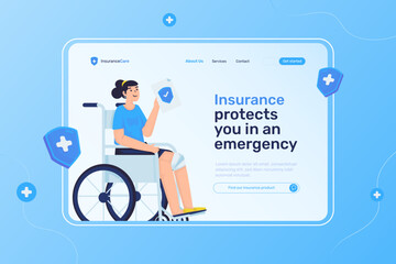 Medical insurance protection illustration on landing page template