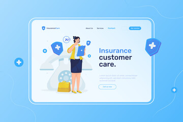 Insurance customer support call center illustration on landing page template