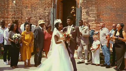 Newly married couple dancing at wedding at church