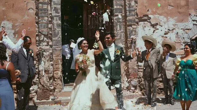 Newly married couple dancing at wedding at church