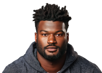 Portrait of an athletic man with a confident expression, wearing a hoodie. Ideal for sports and fitness themes.