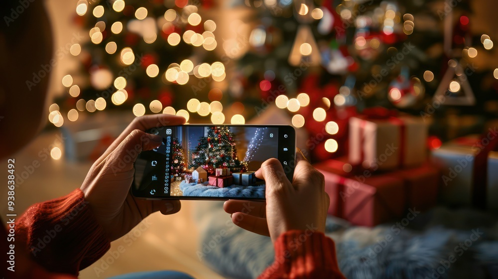 Poster digital interface showing holiday card templates for customization.