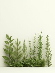 Fototapeta premium A serene arrangement of various green plants against a pale background