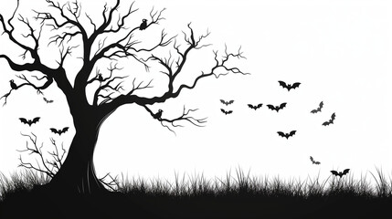 Obraz premium halloween silhouette of a tree with birds