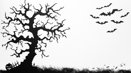 Fototapeta premium black and white background with Halloween silhouette of a tree in the night