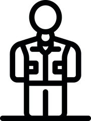 Simple line icon representing a military man standing straight