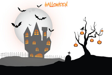 Halloween silhouette landscape illustration.