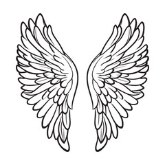 Obraz premium Angel Wing Clipart, Wings Outline Design- Memorial wings Illustration in black and white