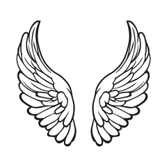Obraz premium Angel Wing Clipart, Wings Outline Design- Memorial wings Illustration in black and white