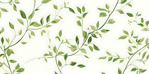 Seamless Green Leaves with Brown Branch Pattern on White Background, Decorative Design for Home Decor, Fashion, Stationery, Web Design, Packaging, Bedding, Tableware, Tote Bags, Phone Case