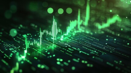 green stock market chart background with bokeh lights