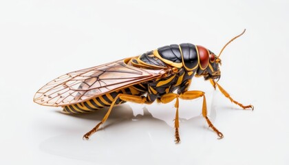  Vibrant insect in focus against white background