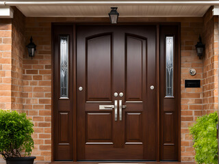 Front door, double brown front door with a secured front entrance