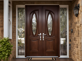 Front door, double brown front door with a secured front entrance