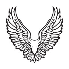 Obraz premium Angel Wing Clipart, Wings Outline Design- Memorial wings Illustration in black and white