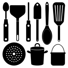 set of kitchen utensils vector silhouette