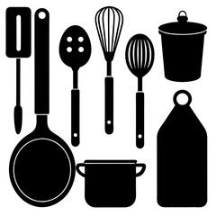 set of kitchen utensils vector silhouette