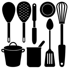 set of kitchen utensils vector silhouette