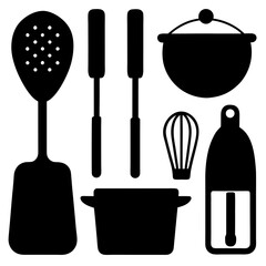 set of kitchen utensils vector silhouette