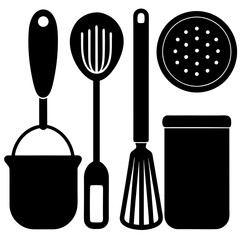 set of kitchen utensils vector silhouette