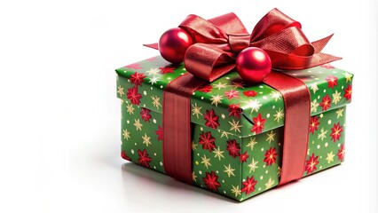 Obraz premium Christmas gift box with festive wrapping and bow , christmas, gift, box, present, holiday, celebration, wrapping paper, ribbon, bow