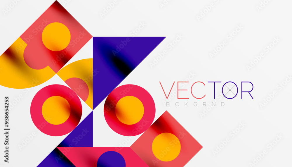 Wall mural Colorful triangles circles square geometric design. Abstract background for wallpaper, banner, backdrop, card, book Illustration, landing page