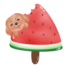 cartoon watermelon , dog, dog with watermelon 
