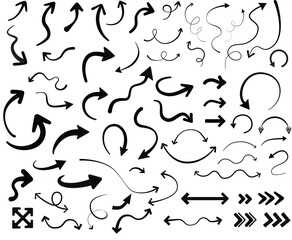 Set simple arrows isolated on white background. Black vector arrows collection.