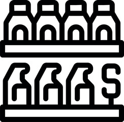 Line art icon of a supermarket shelf with milk bottles showing the increasing cost of groceries