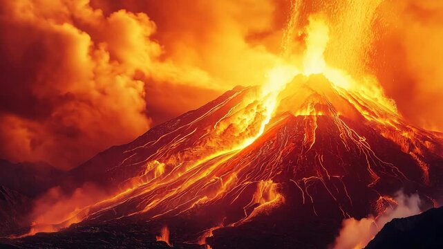 Volcanic eruptions in dark dramatic tone color, dark sky, lava