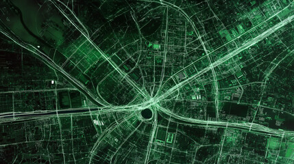 Obraz premium Green Neon Cityscape Layout