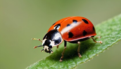 Obraz premium Vibrant Ladybug on a Leafy Green Stage