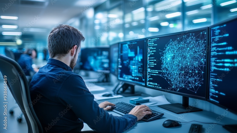 Aufkleber cybersecurity expert working on network security analysis