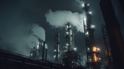 Obraz premium Industrial Night Smoke Towers and Lights