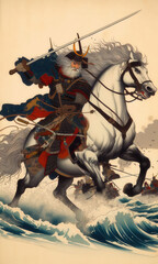 Fototapeta premium 浮世絵（Ukiyoe）／侍（サムライ） 馬 騎馬 